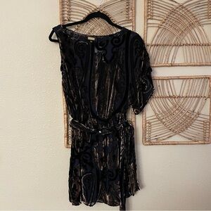 Alexa Admor Velvet Burnout Jacquard Dress Tunic‎ Brown Black Luxe XS NWT B9